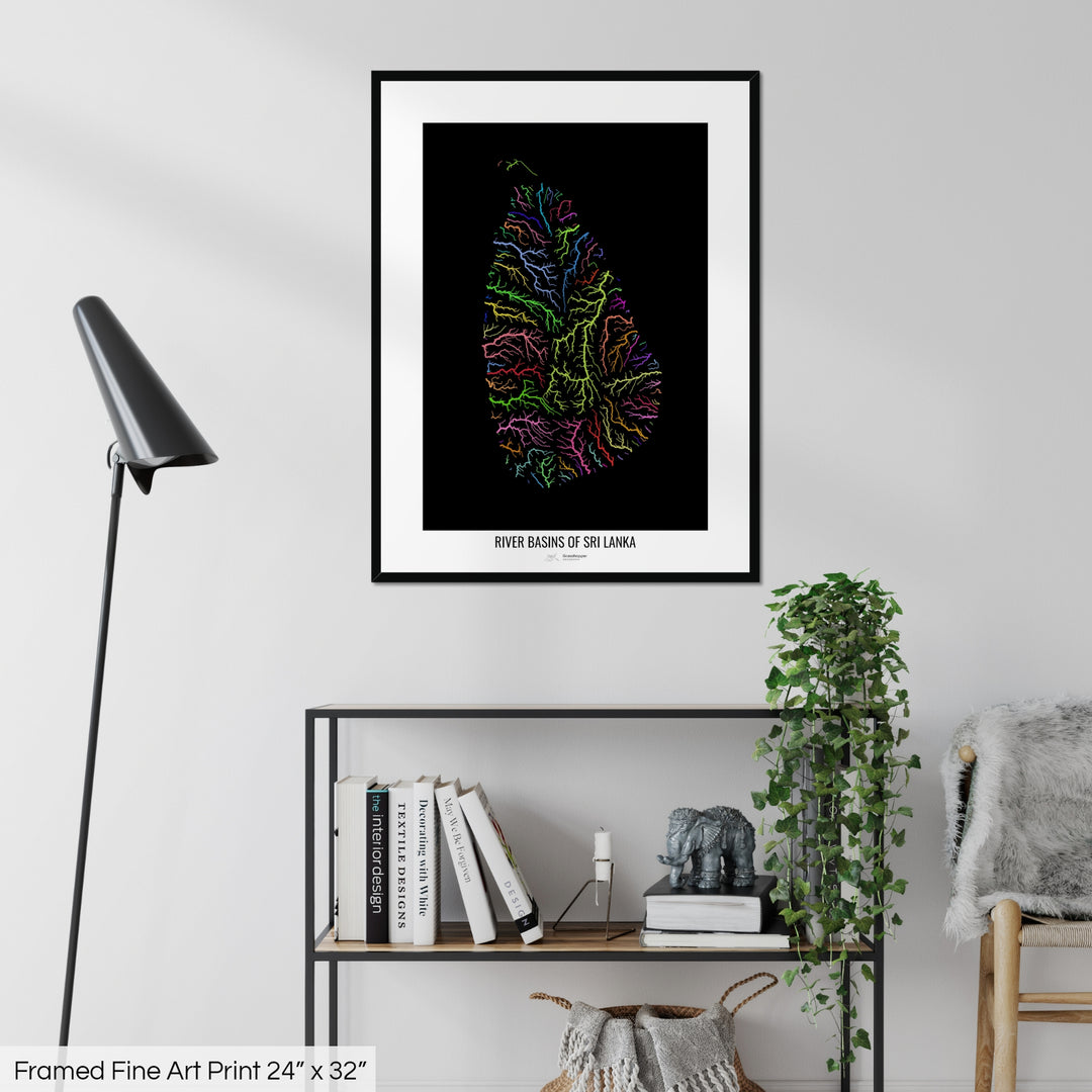 Sri Lanka - River basin map, rainbow colours - Wall Art