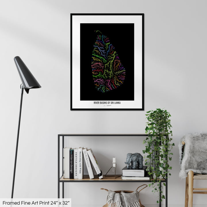 Sri Lanka - River basin map, rainbow colours - Wall Art