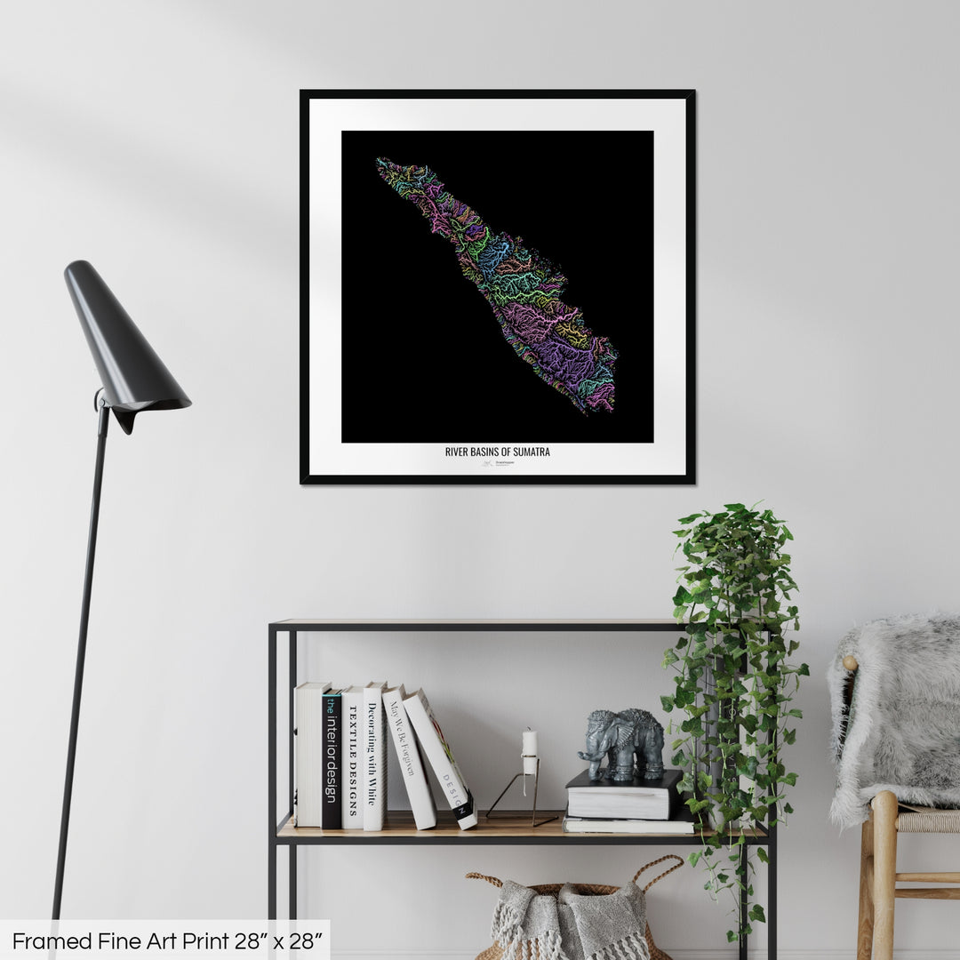 Sumatra - River basin map, pastel colours - Wall Art