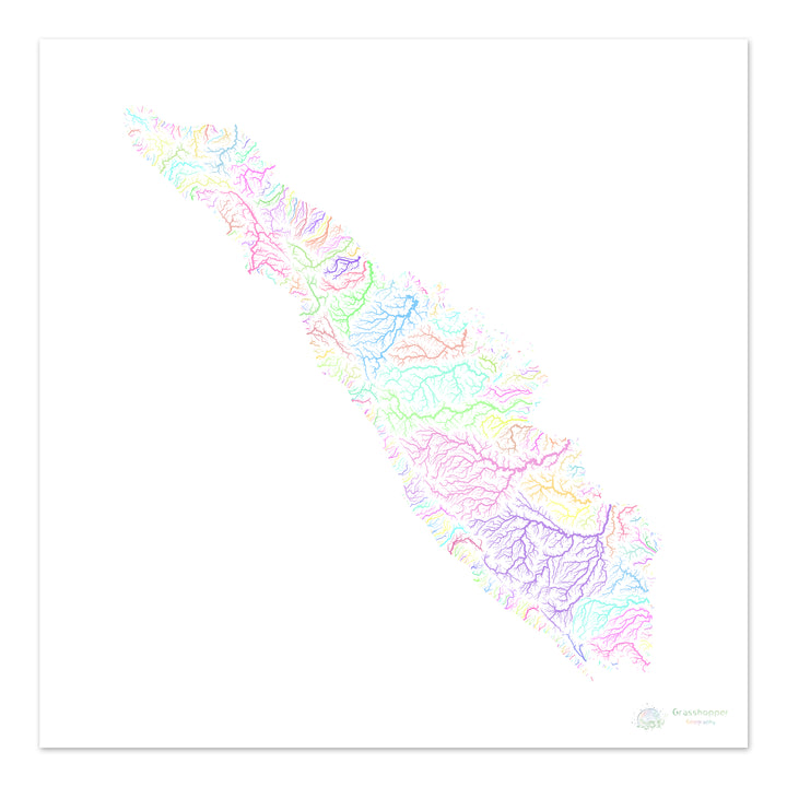 River basin map of Sumatra, pastel colours on white - Fine Art Print