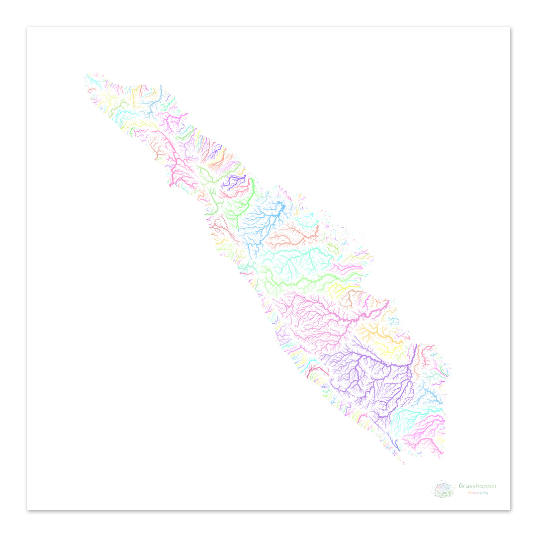 Sumatra - Carte du bassin fluvial, pastel sur blanc - Fine Art Print