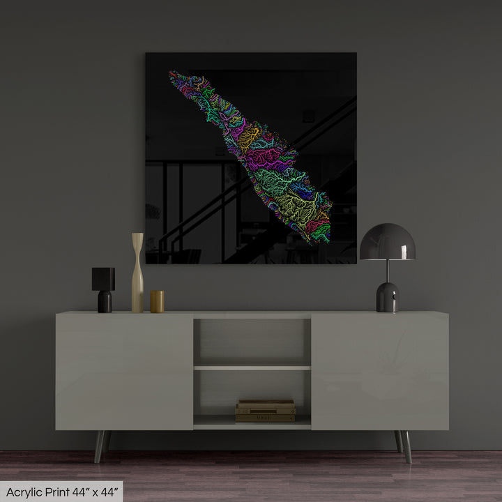 Sumatra - River basin map, rainbow colours - Wall Art