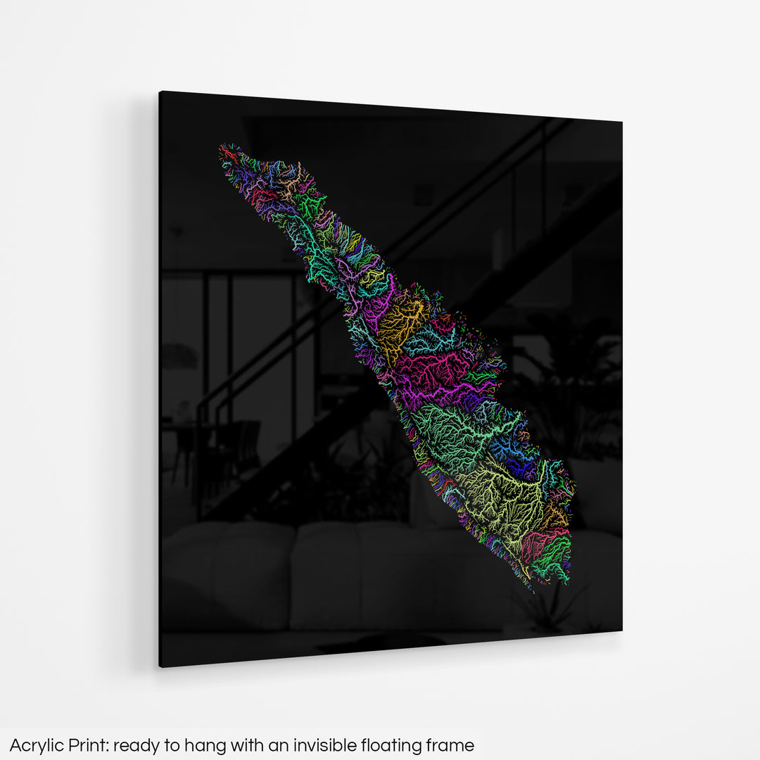Sumatra - River basin map, rainbow colours - Wall Art