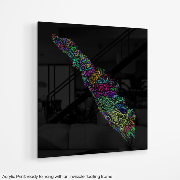 Sumatra - River basin map, rainbow colours - Wall Art