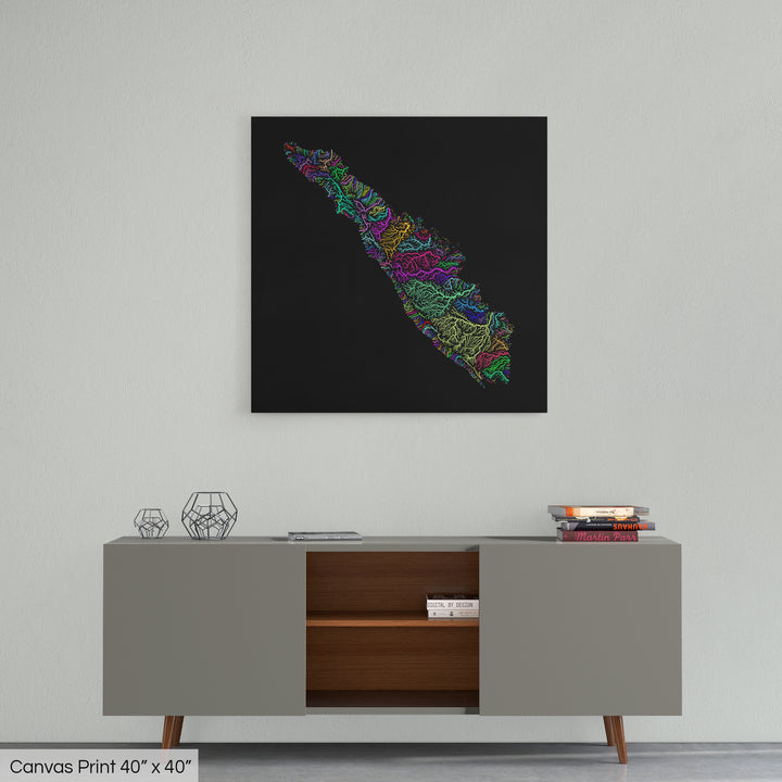 Sumatra - River basin map, rainbow colours - Wall Art