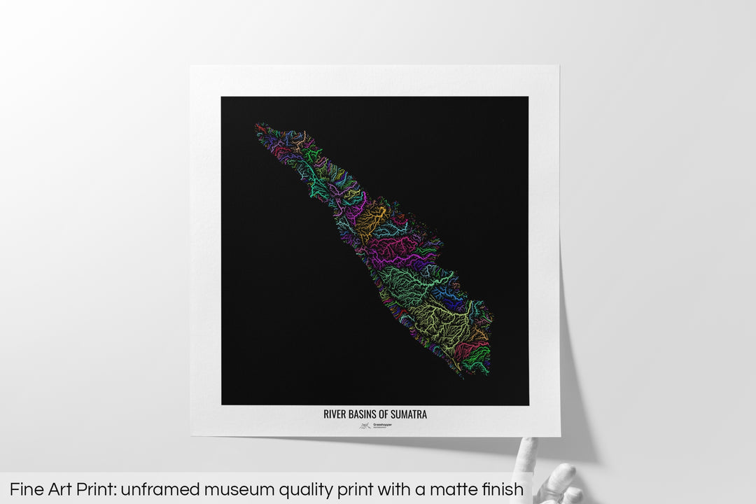 Sumatra - River basin map, rainbow colours - Wall Art