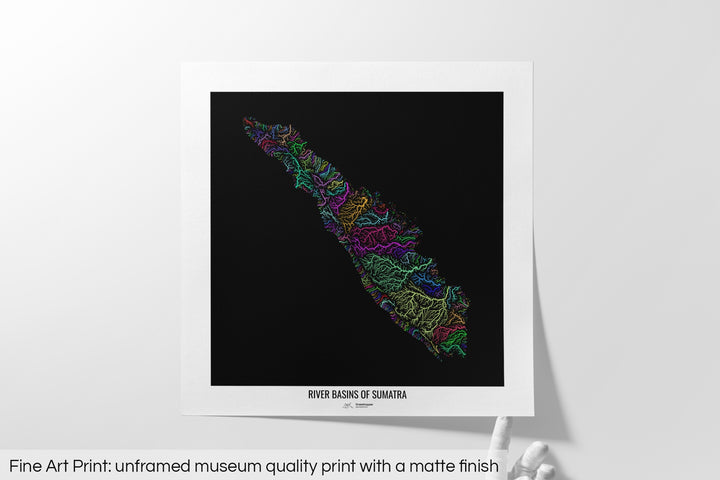 Sumatra - River basin map, rainbow colours - Wall Art