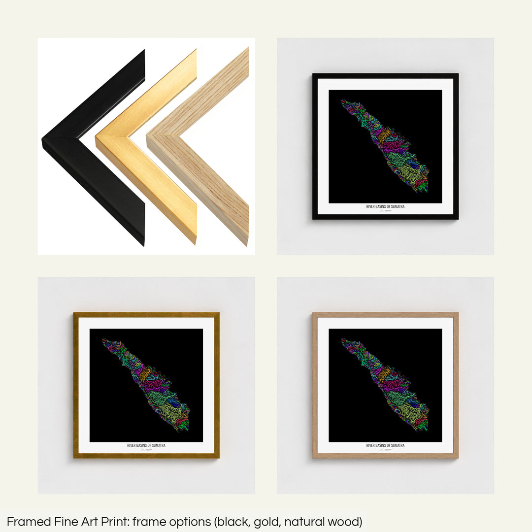 Sumatra - River basin map, rainbow colours - Wall Art