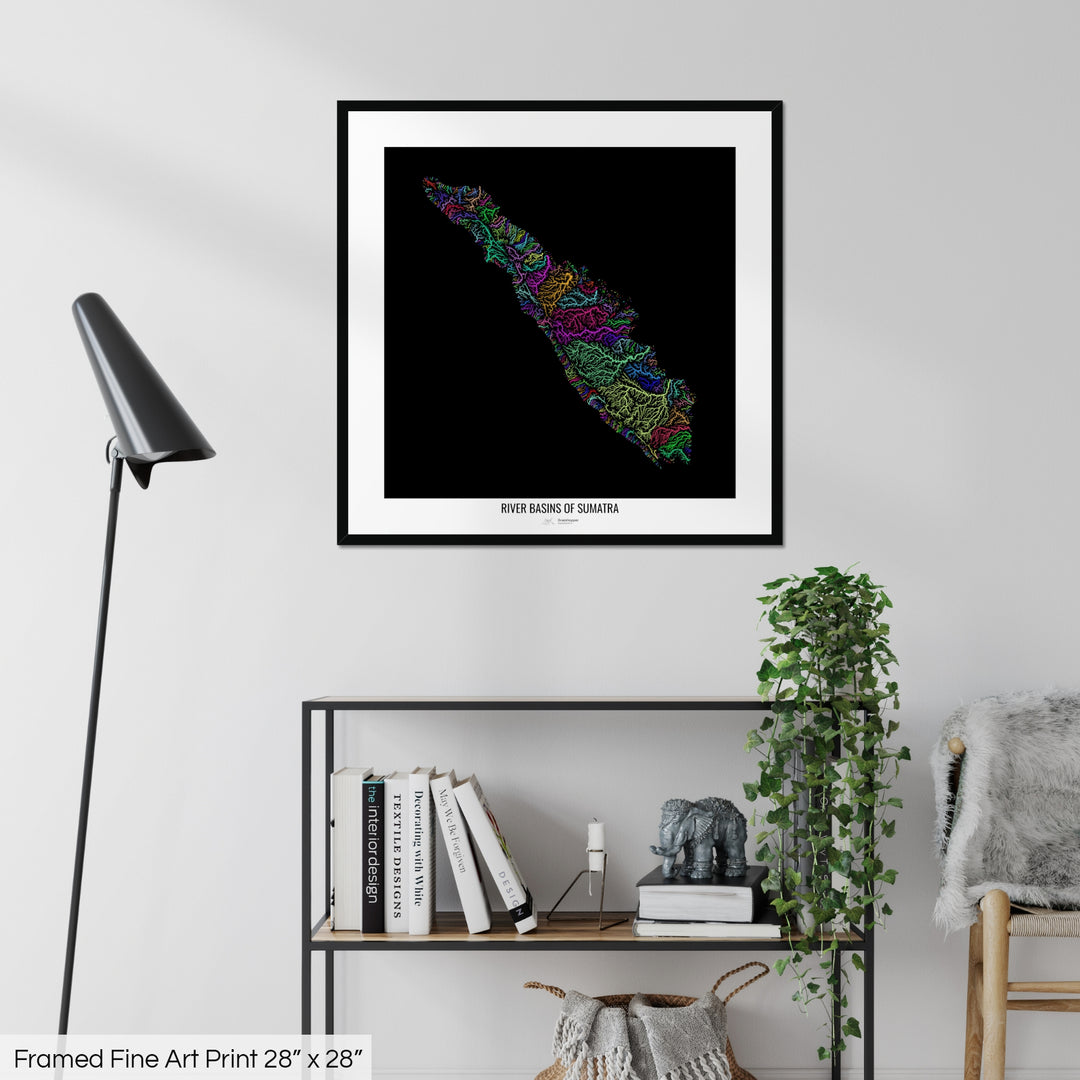 Sumatra - River basin map, rainbow colours - Wall Art