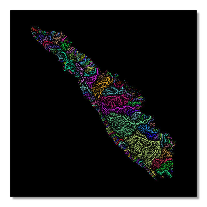 Sumatra - River basin map, rainbow colours - Wall Art