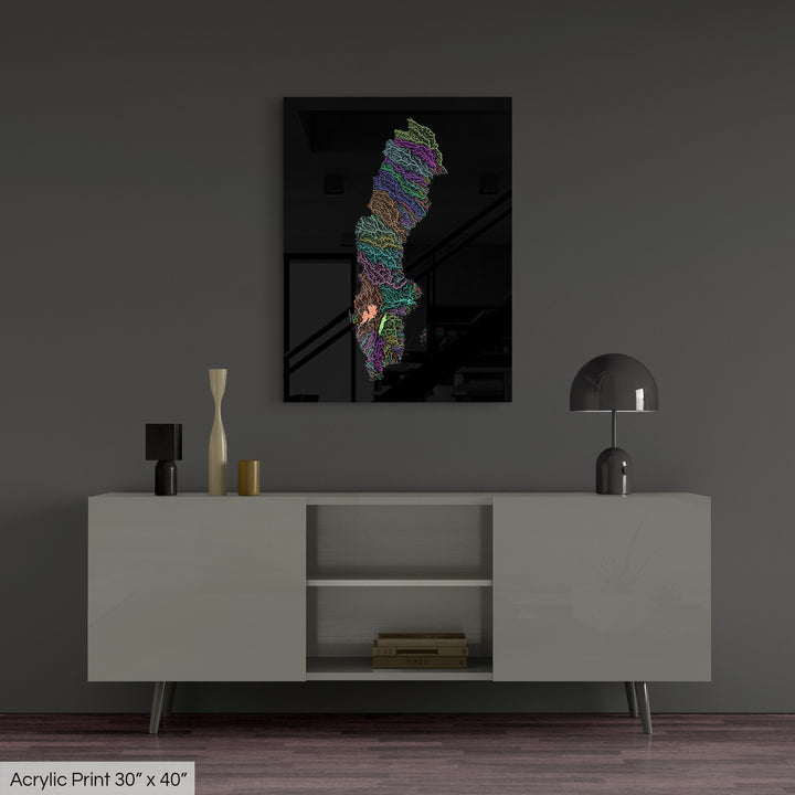 Sweden - River basin map, pastel colours - Wall Art