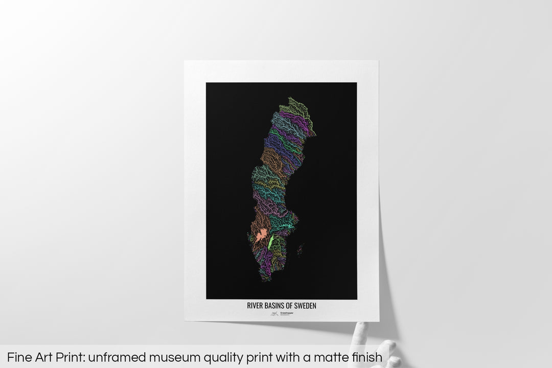 Sweden - River basin map, pastel colours - Wall Art
