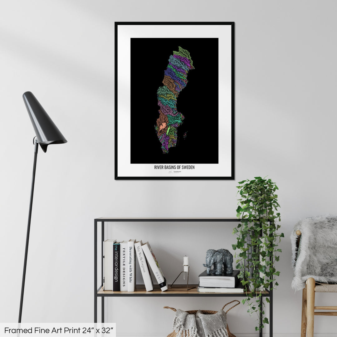 Sweden - River basin map, pastel colours - Wall Art
