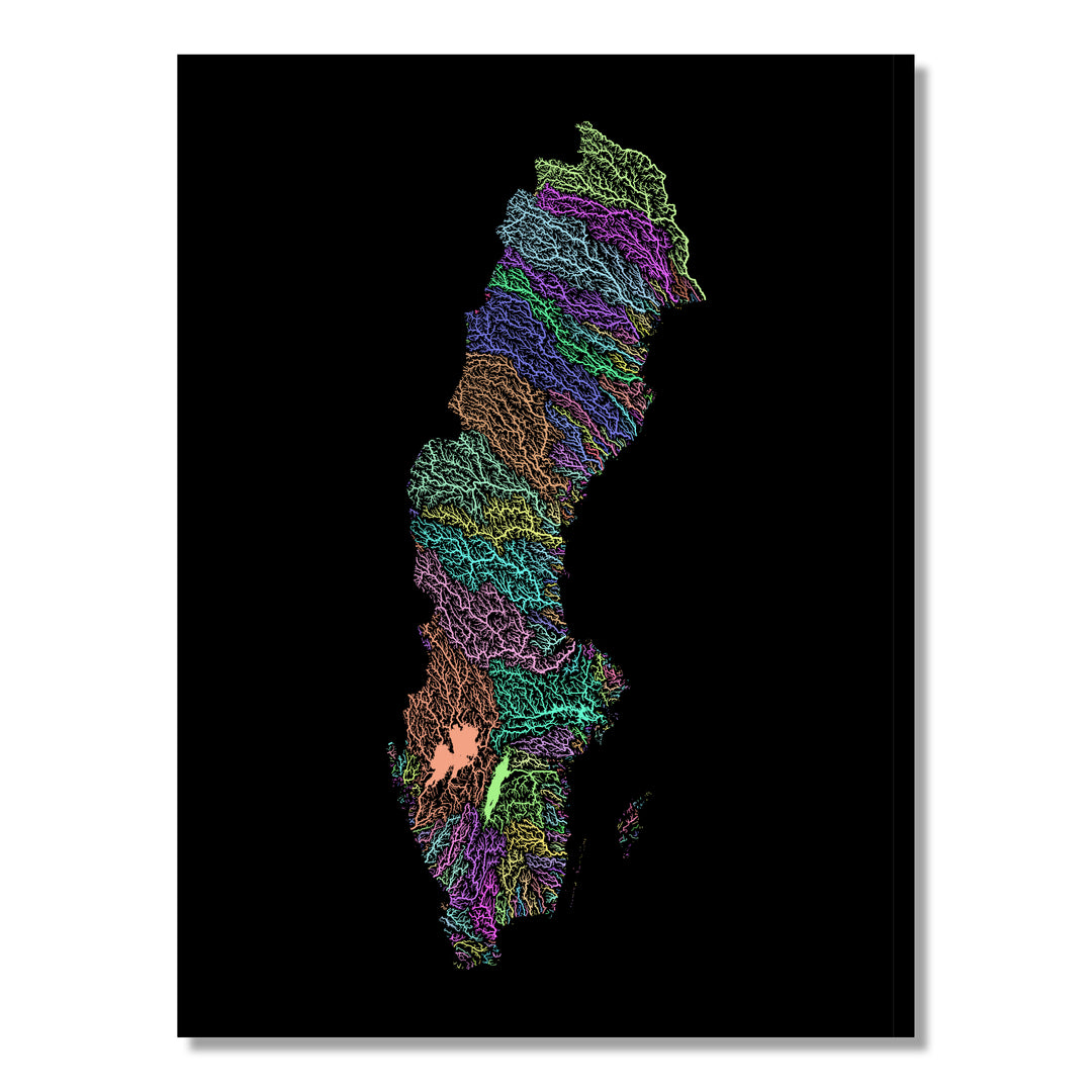 Sweden - River basin map, pastel colours - Wall Art