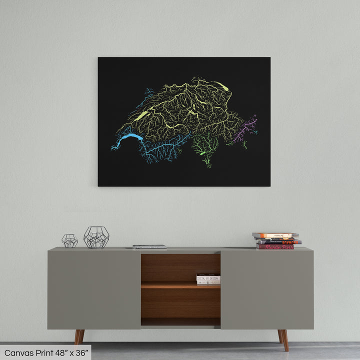 Switzerland - River basin map, pastel colours - Wall Art