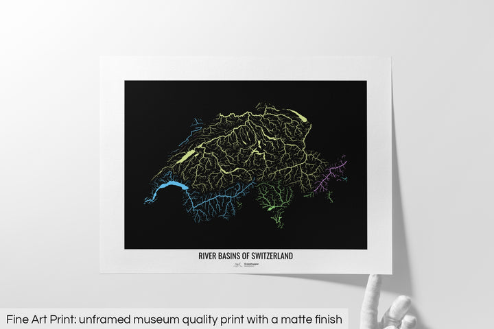 Switzerland - River basin map, pastel colours - Wall Art