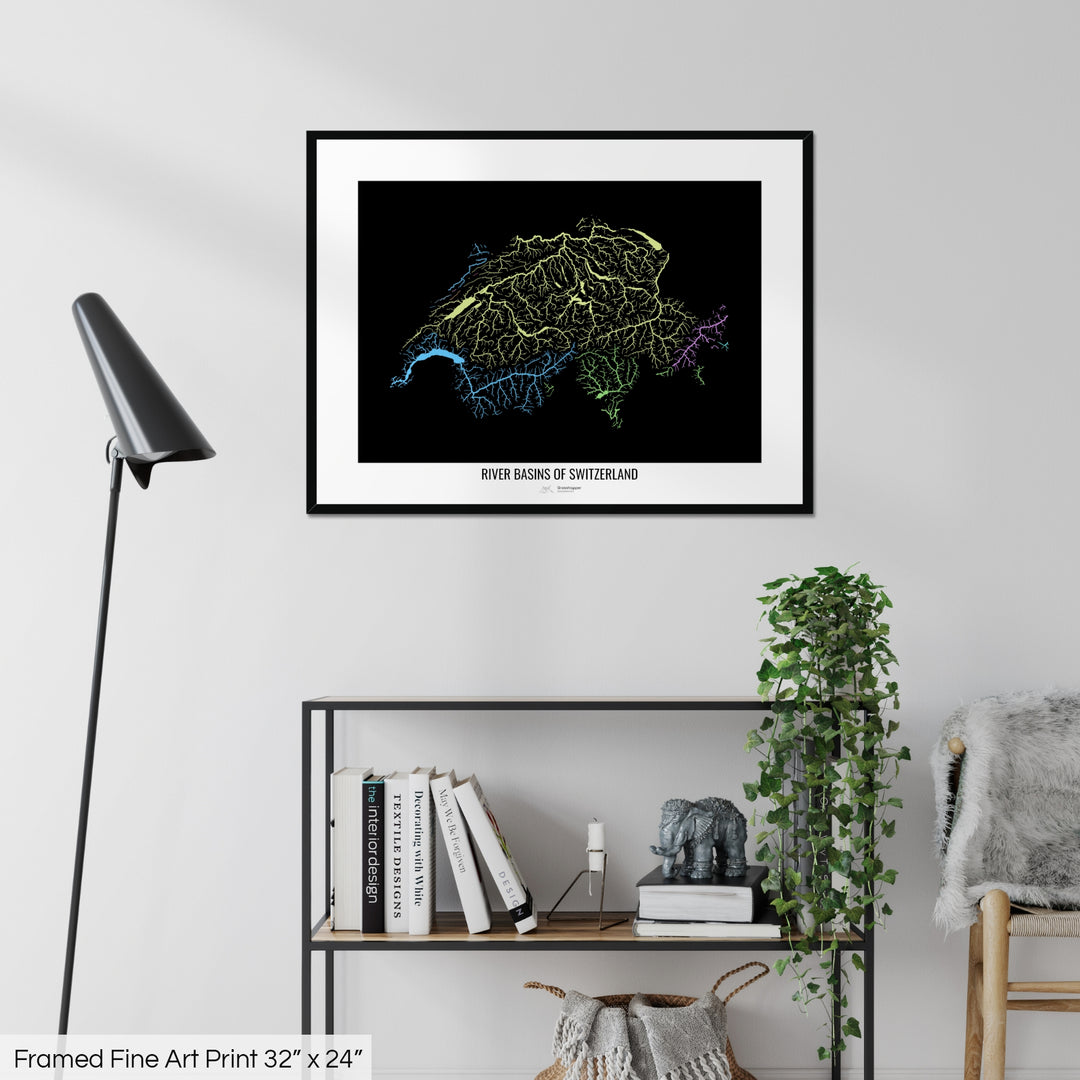 Switzerland - River basin map, pastel colours - Wall Art