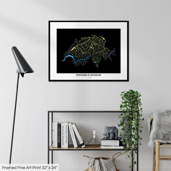 Switzerland - River basin map, pastel colours - Wall Art