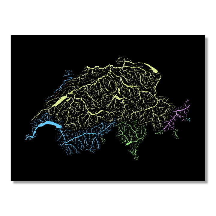 Switzerland - River basin map, pastel colours - Wall Art