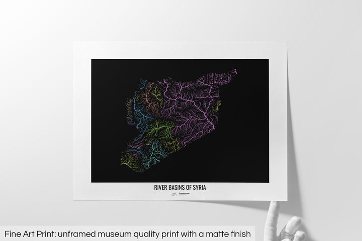Syria - River basin map, pastel colours - Wall Art