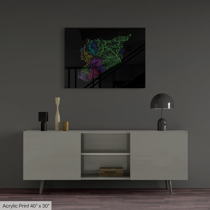 Syria - River basin map, rainbow colours - Wall Art