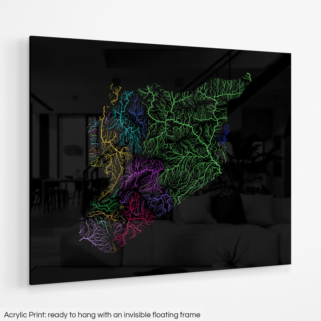 Syria - River basin map, rainbow colours - Wall Art