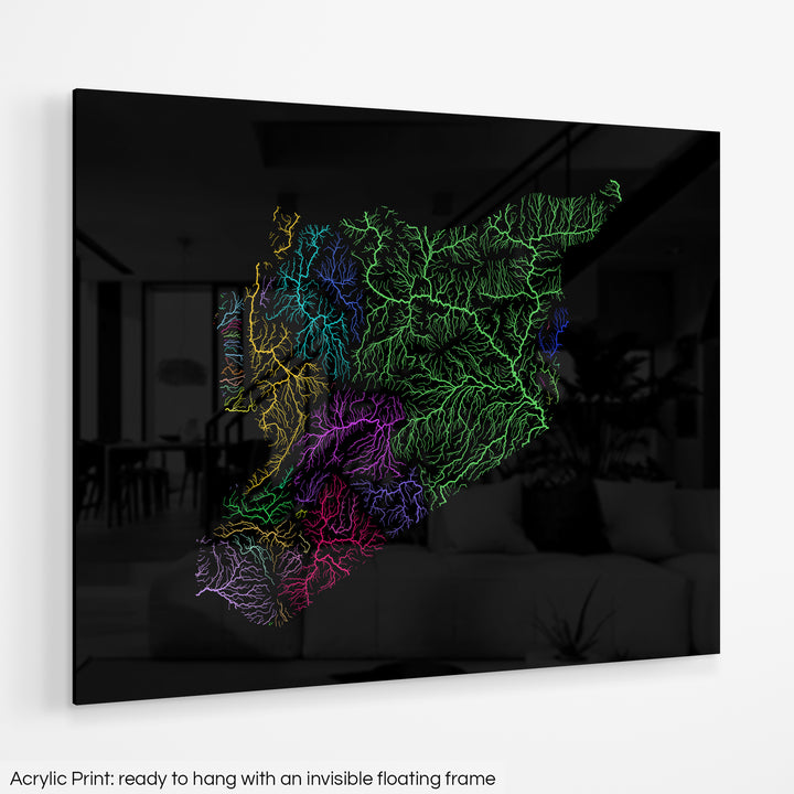 Syria - River basin map, rainbow colours - Wall Art