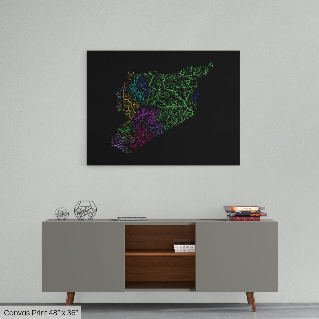 Syria - River basin map, rainbow colours - Wall Art