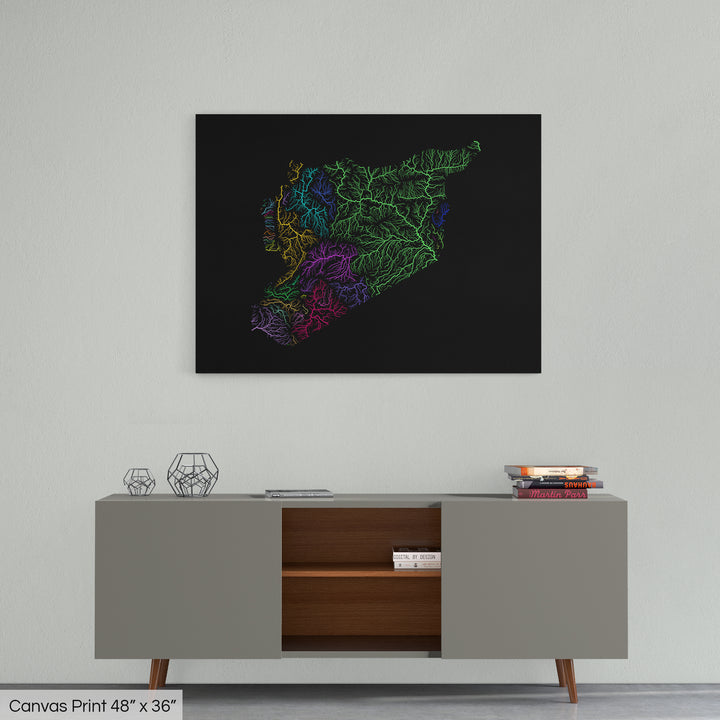 Syria - River basin map, rainbow colours - Wall Art
