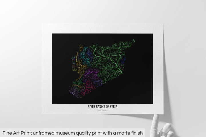 Syria - River basin map, rainbow colours - Wall Art