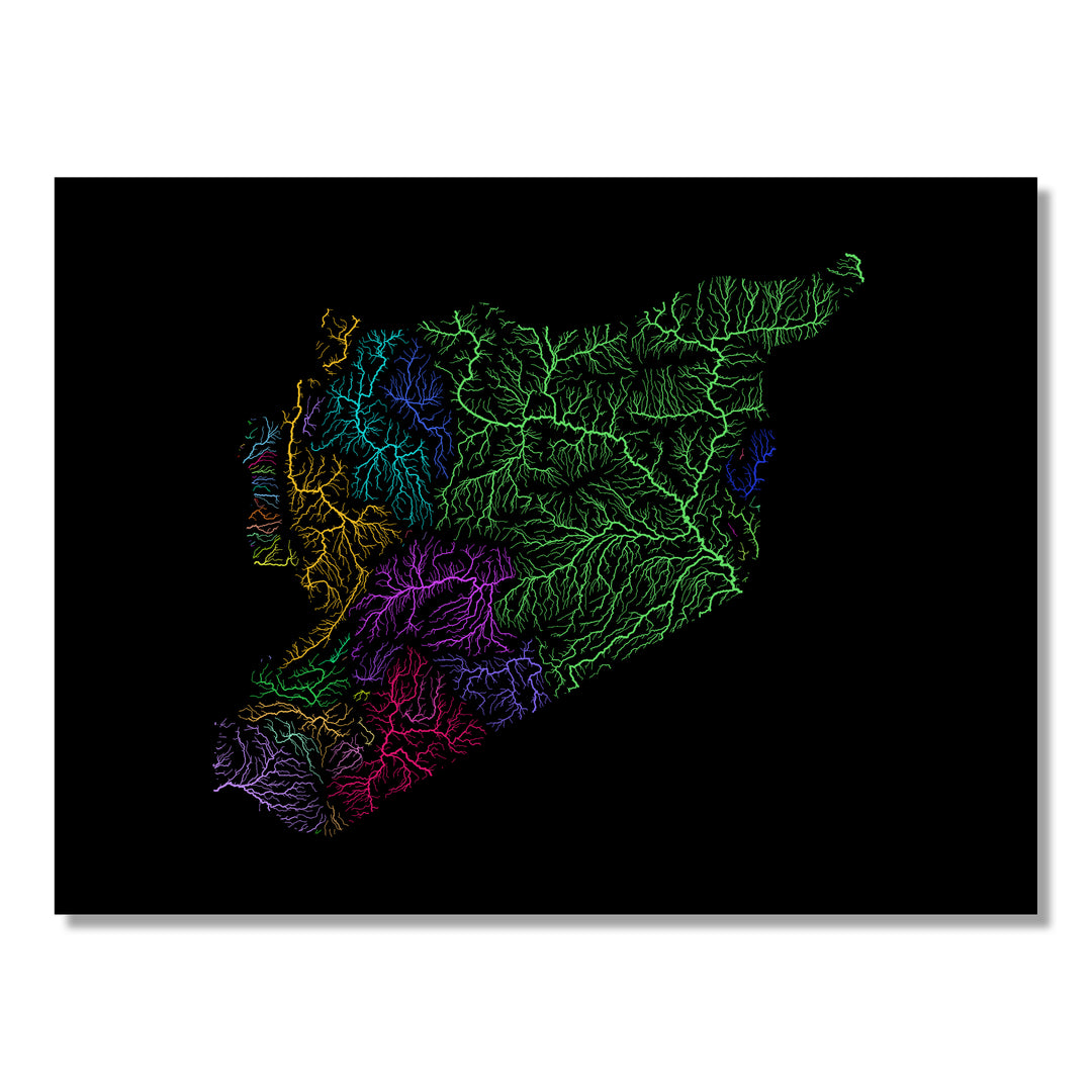 Syria - River basin map, rainbow colours - Wall Art