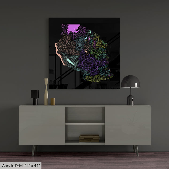 Tanzania - River basin map, pastel colours - Wall Art