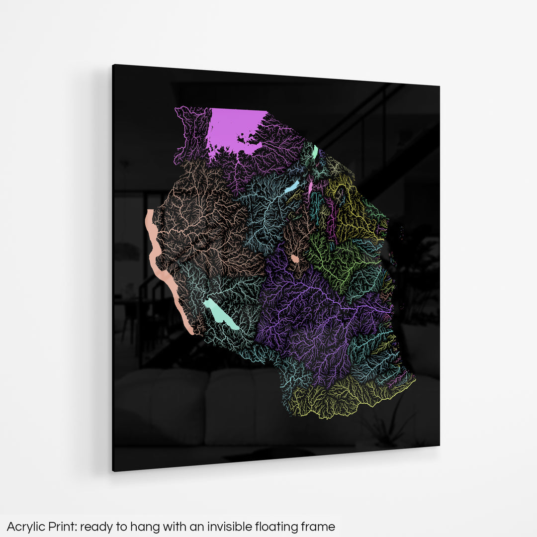 Tanzania - River basin map, pastel colours - Wall Art