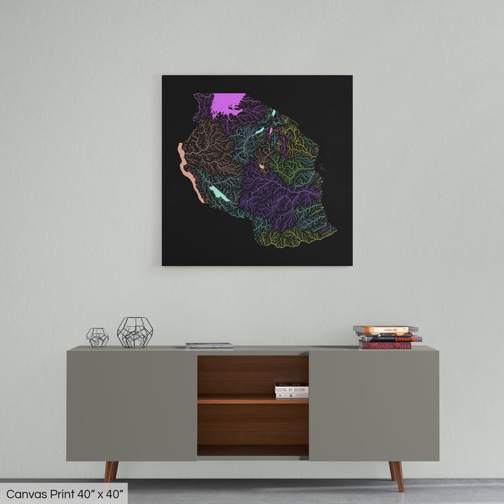 Tanzania - River basin map, pastel colours - Wall Art