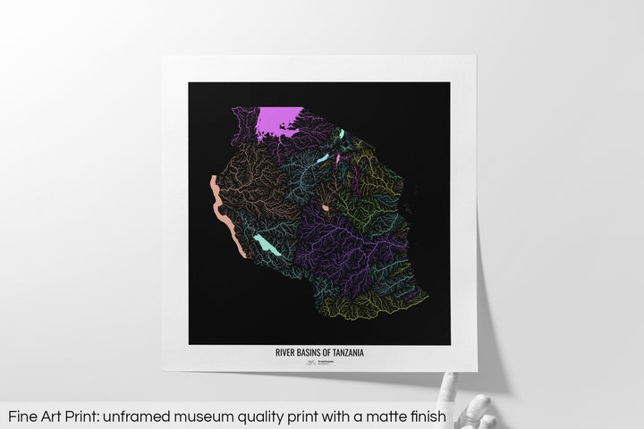 Tanzania - River basin map, pastel colours - Wall Art