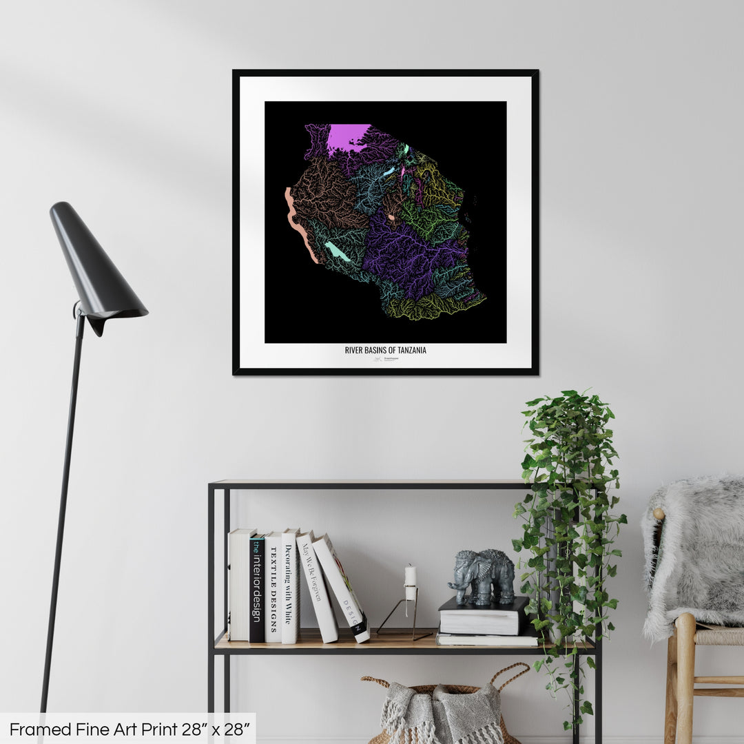 Tanzania - River basin map, pastel colours - Wall Art