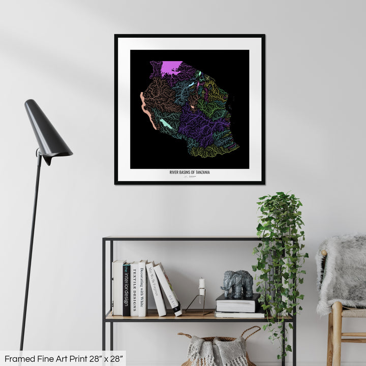 Tanzania - River basin map, pastel colours - Wall Art