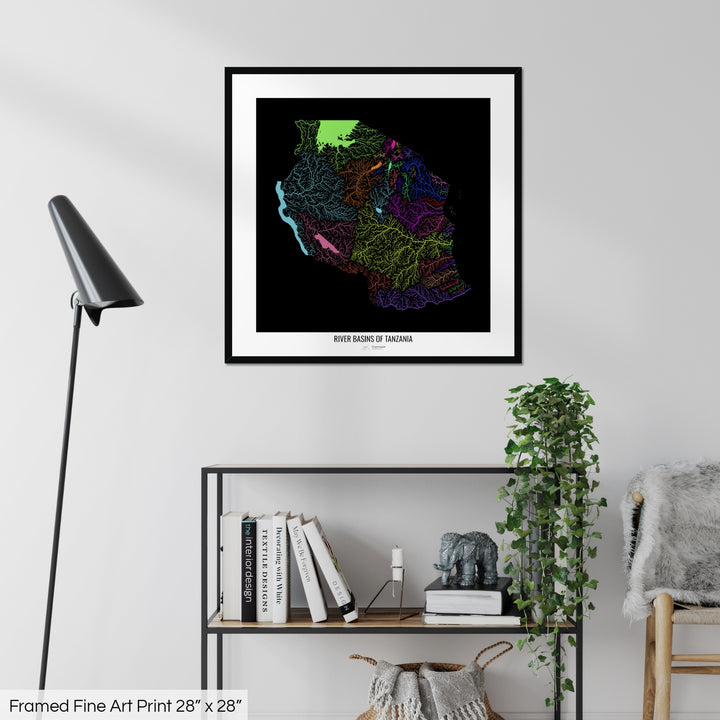 Tanzania - River basin map, rainbow colours - Wall Art