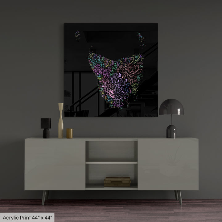 Tasmania - River basin map, pastel colours - Wall Art