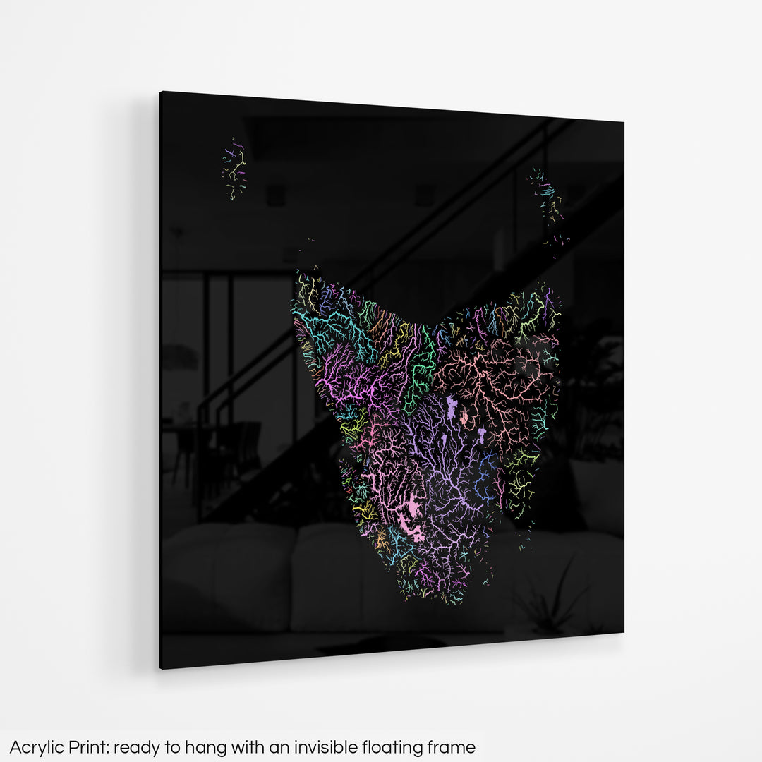 Tasmania - River basin map, pastel colours - Wall Art