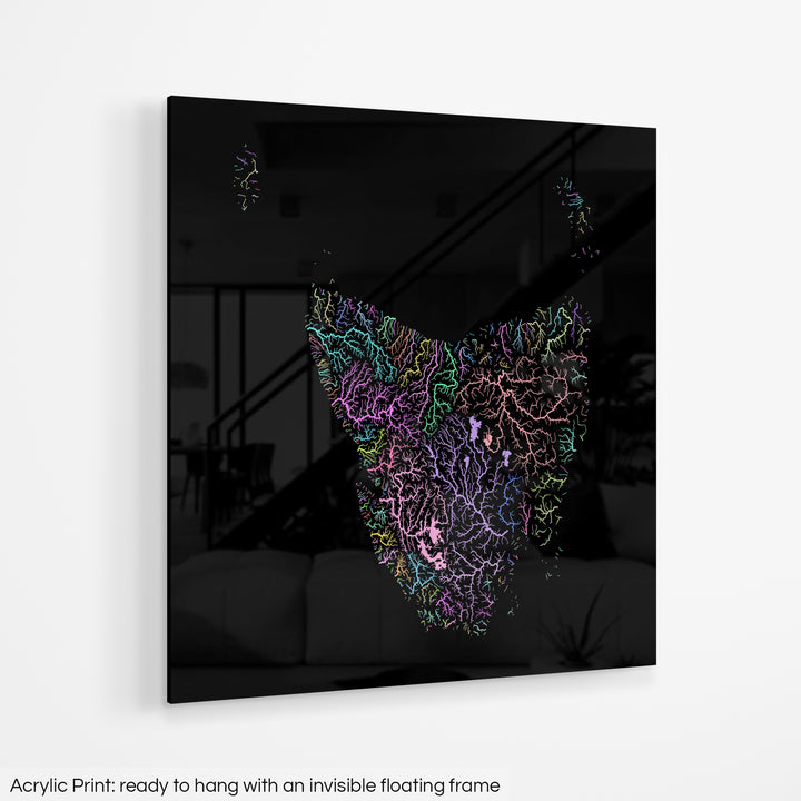 Tasmania - River basin map, pastel colours - Wall Art