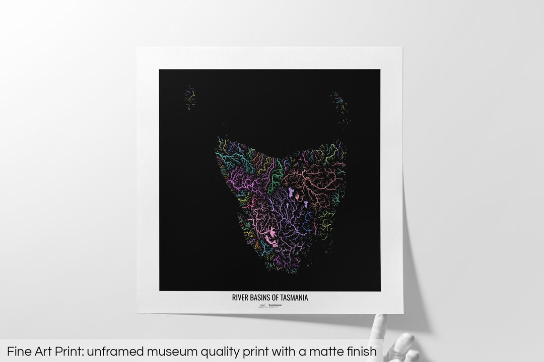 Tasmania - River basin map, pastel colours - Wall Art
