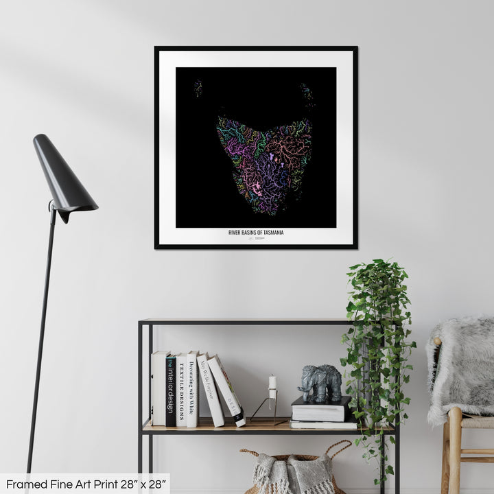 Tasmania - River basin map, pastel colours - Wall Art