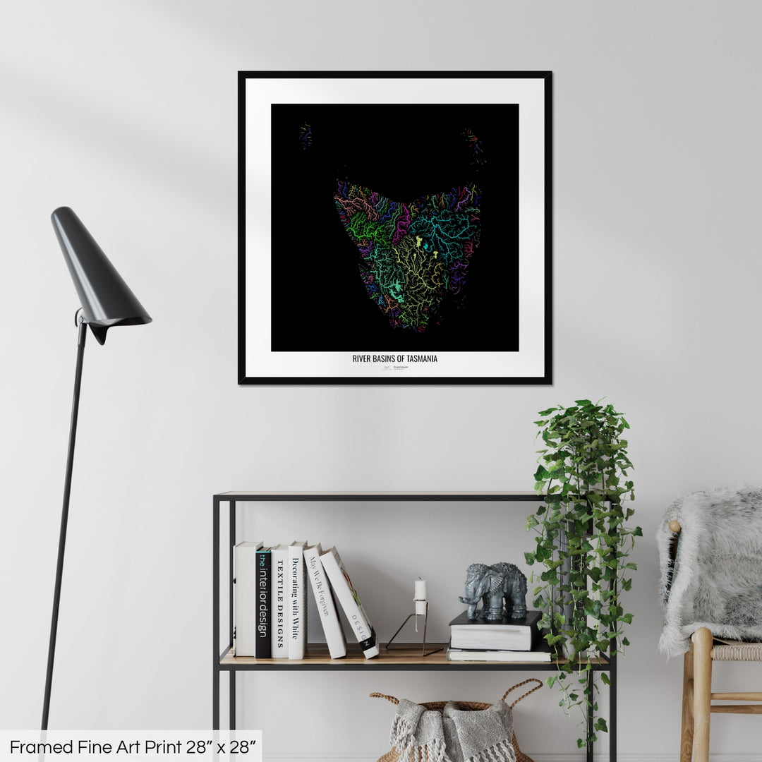 Tasmania - River basin map, rainbow colours - Wall Art