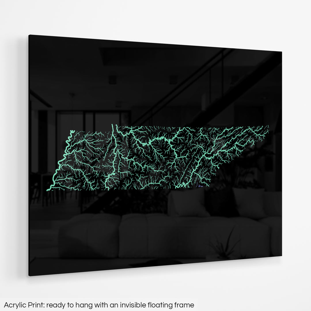 Tennessee - River basin map, pastel colours - Wall Art