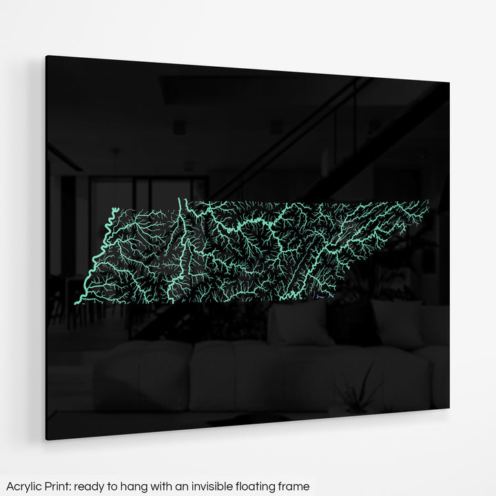 Tennessee - River basin map, pastel colours - Wall Art