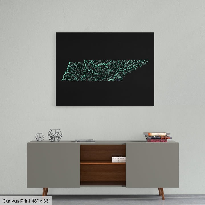 Tennessee - River basin map, pastel colours - Wall Art