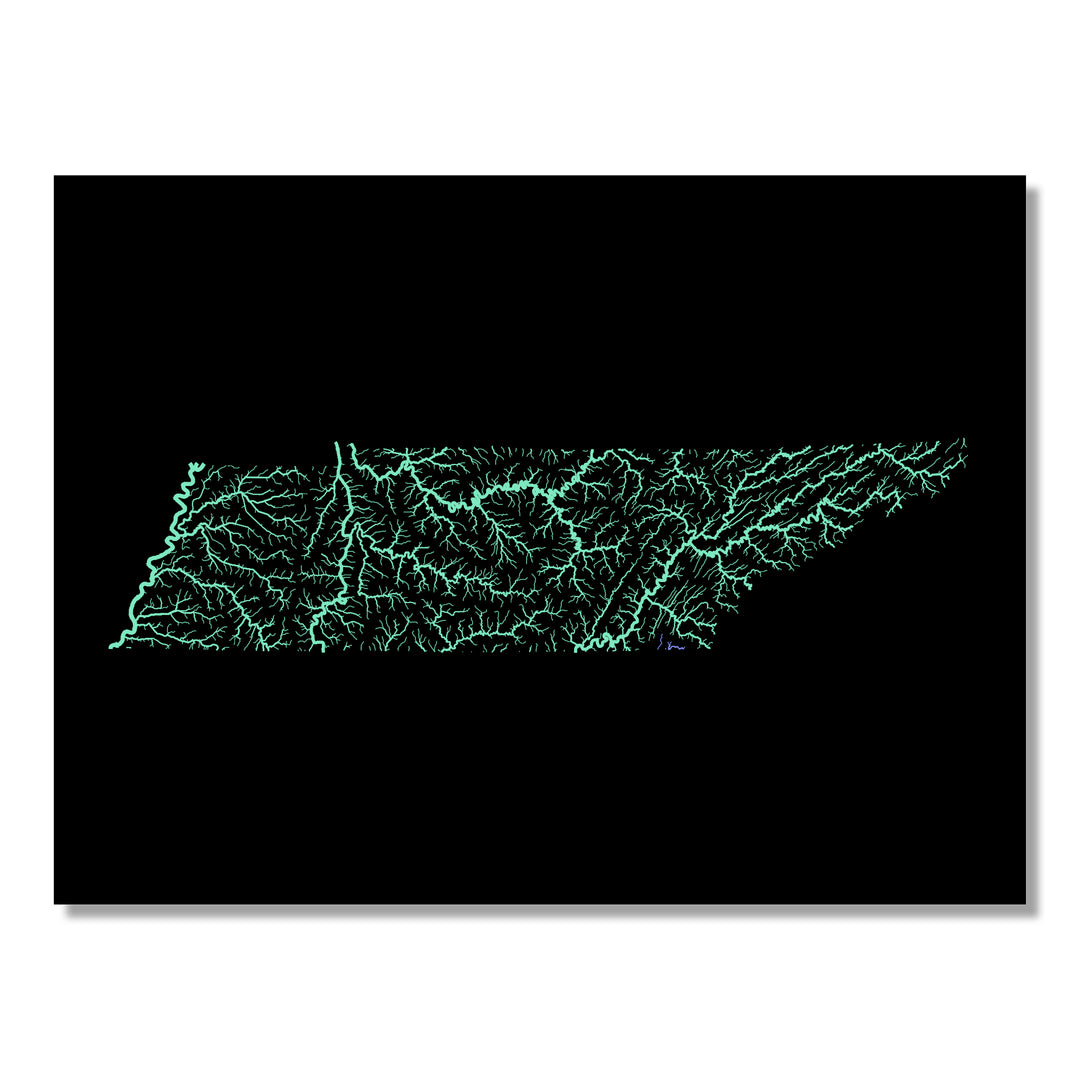 Tennessee - River basin map, pastel colours - Wall Art