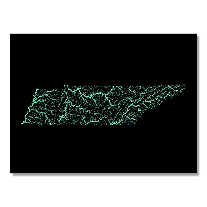 Tennessee - River basin map, pastel colours - Wall Art