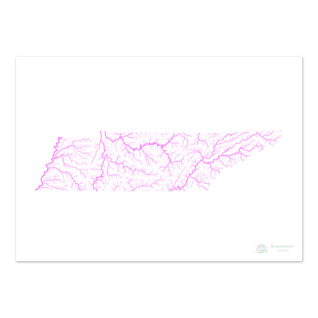 Tennessee - Mapa da bacia hidrográfica, pastel sobre branco - Impressão de belas artes
